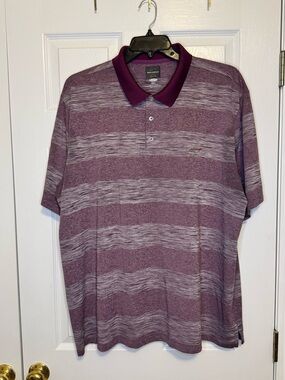 Greg Norman Collection Men's Maroon Heathered Stripe Polo with Plum Collar